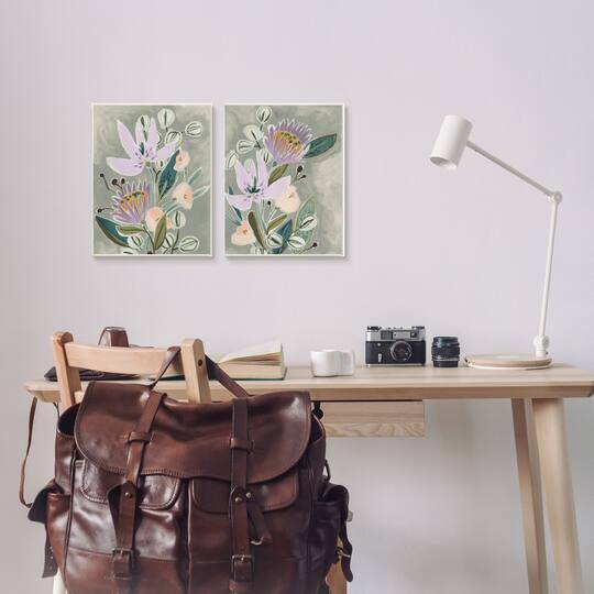 Stupell Industries Abstract Purple Floral Arrangement Framed Wall Art Set